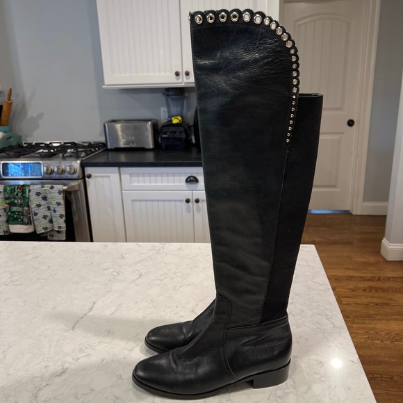 Davos Gomma Women’s Round Toe Leather Boots Gold Grommet Side Zip Size 6.5 Black - Picture 6 of 7